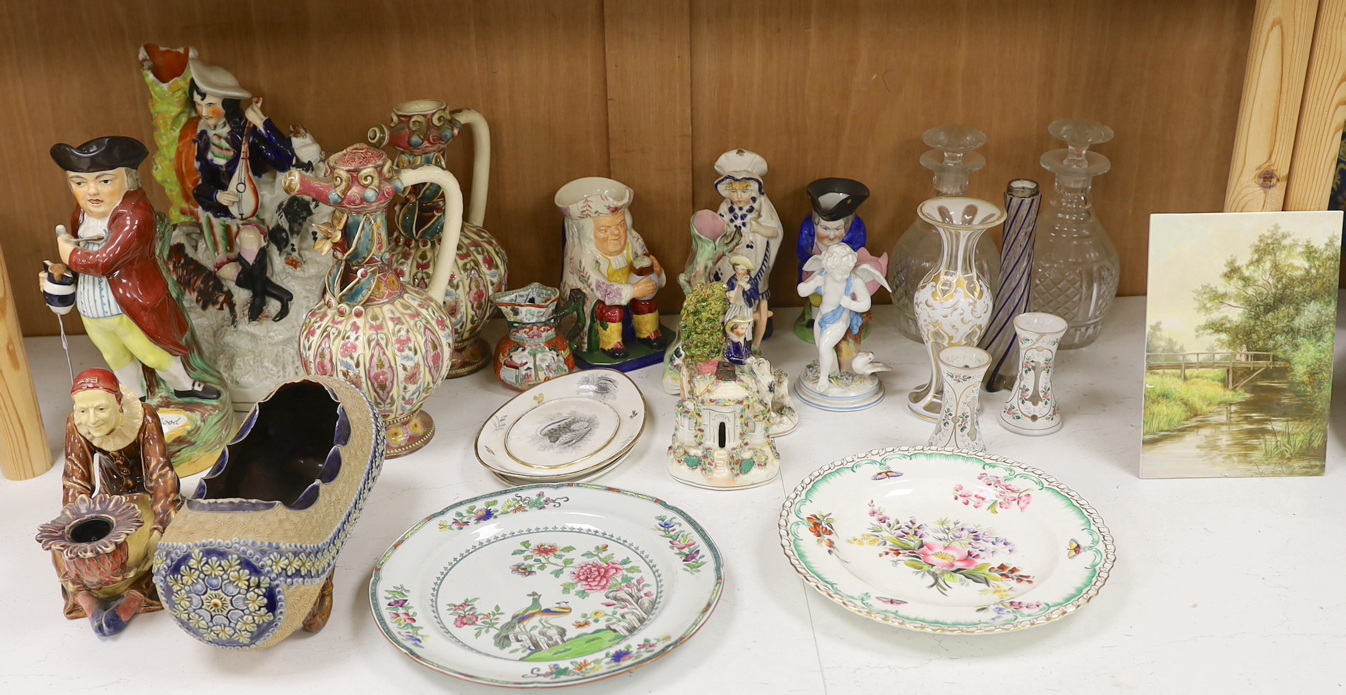 A quantity of mixed ceramics and glass to include Staffordshire, Zsolnay, Spode etc